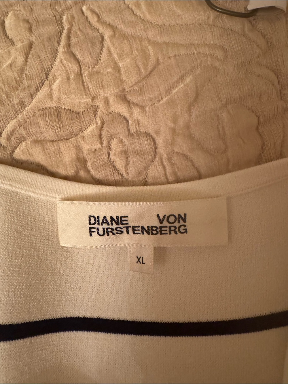 Diane Von Furstenberg Cream and Navy Striped Midi Dress - Picture 3 of 3
